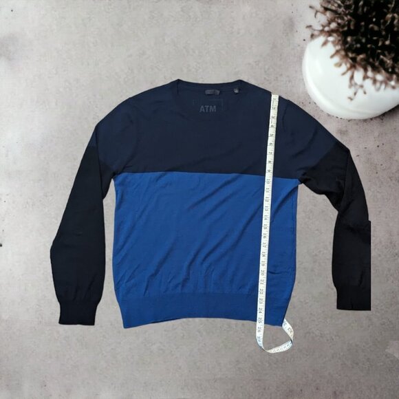ATM Anthony Thomas Melillo Merino Wool Color Blue & Black Block Crew Sweater L - Picture 8 of 15